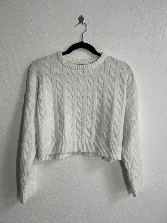 orange kiss Sweaters - Women's Soft Cable Knit Crop Sweater - White